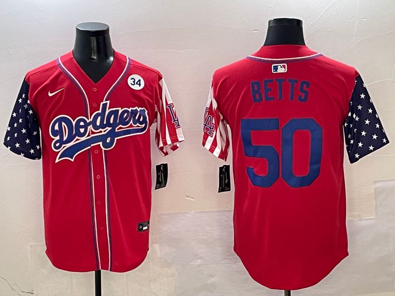 Men Los Angeles Dodgers 50 Betts Red a generation of national flags Joint name 2025 Nike MLB Jersey style 9